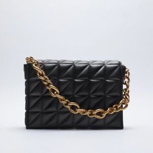 Quilted Black Gold Chain Strap Zara Shoulder Bag